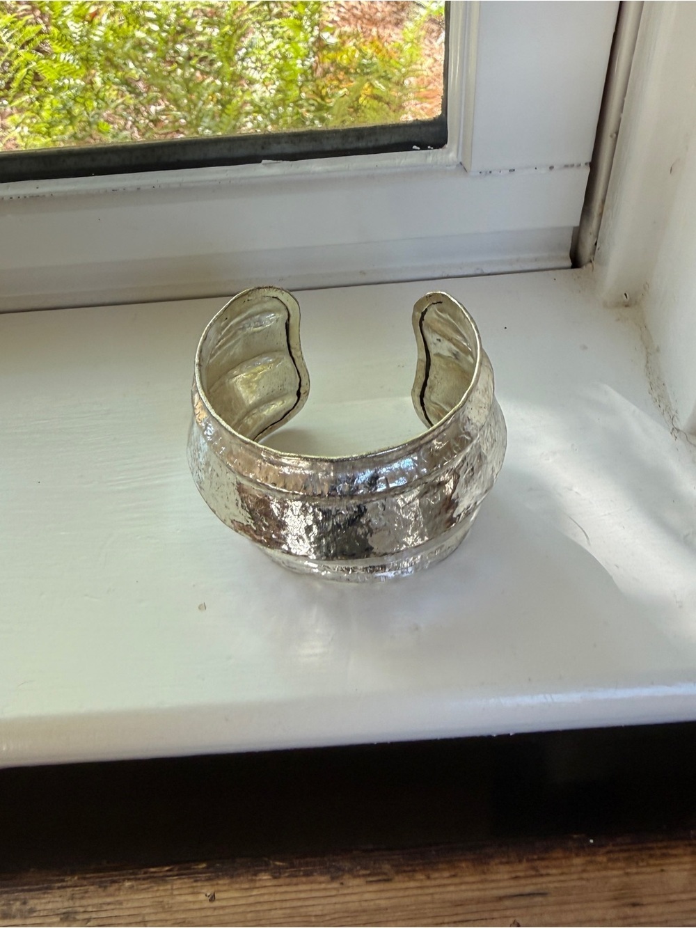 NWT Anthropologie Silver Wide Textured Cuff Bracelet - Picture 6 of 6